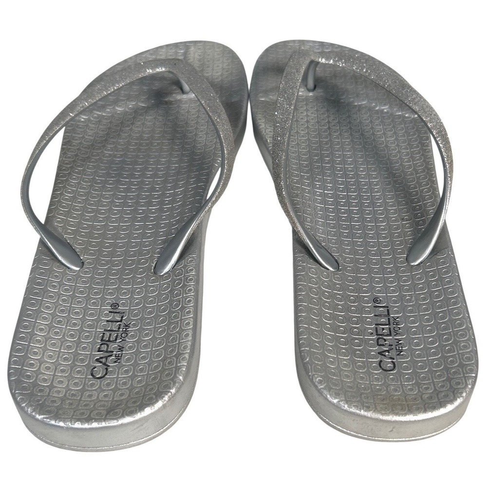 Capelli New York Womens Flip Flop Sandals Silver Metallic Glitter Size 11 - Picture 6 of 7